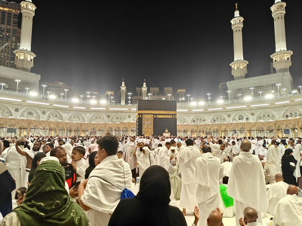 Pilgrims performing Tawaf around the Holy Kaaba at Masjid al Haram in Makkah