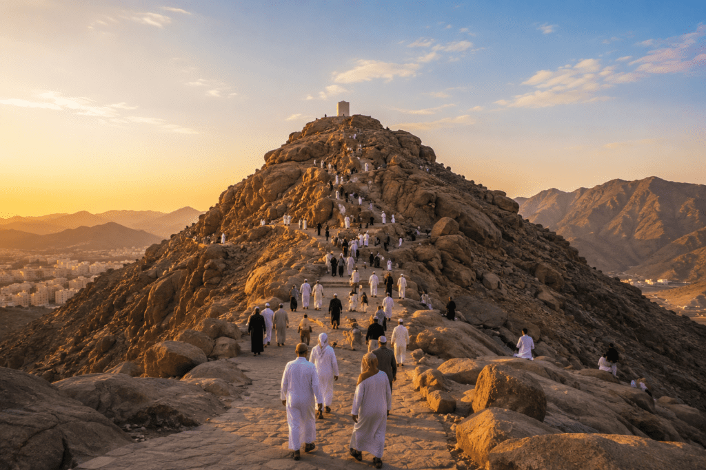 Pilgrims climbing Jabal al-Noor during the Umrah Ziyarat tour