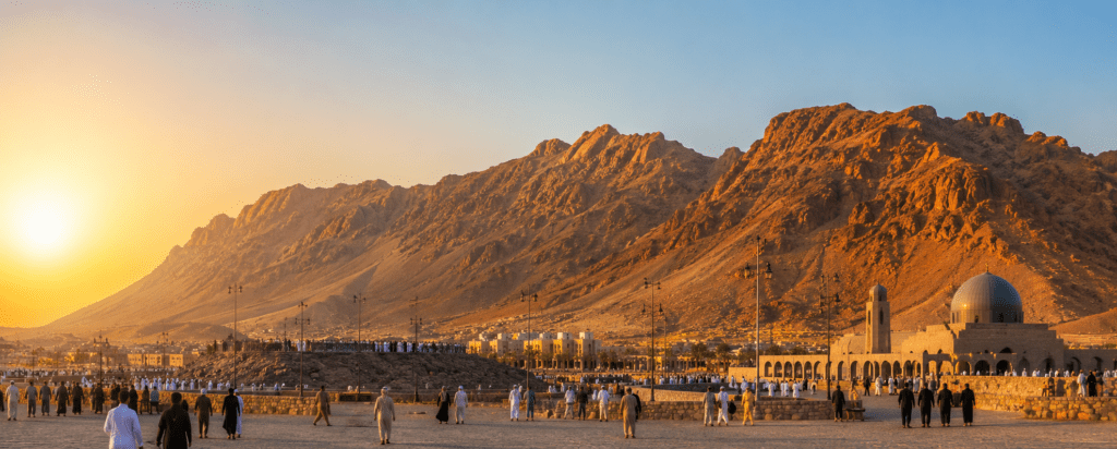 View of Mount Uhud in Madinah during the guided Umrah Ziyarat