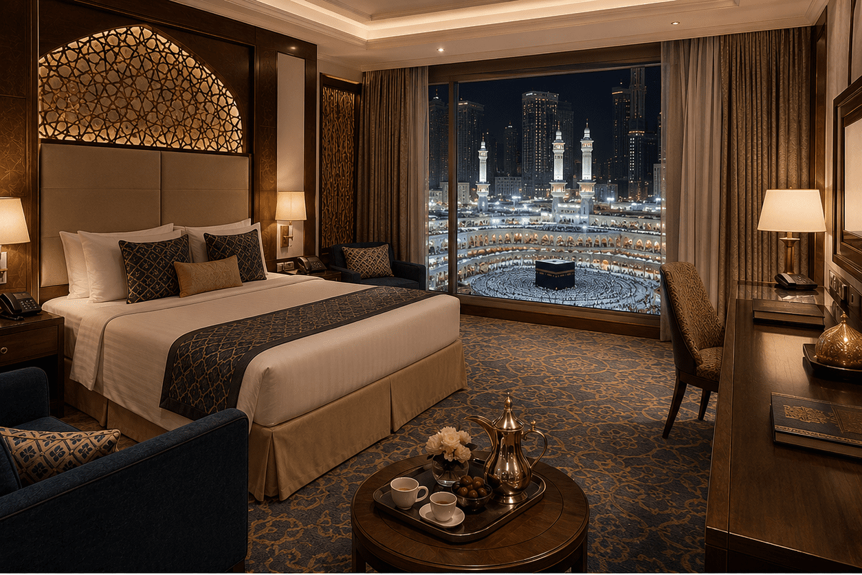 Premium hotel room with direct view of the Holy Kaaba and Masjid al Haram