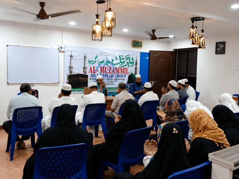 Pilgrims attending Al Muzammil Umrah orientation and pre-departure guidance session